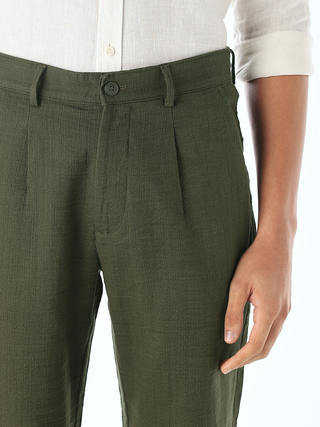 Olive Mid Rise Slim Fit Pants