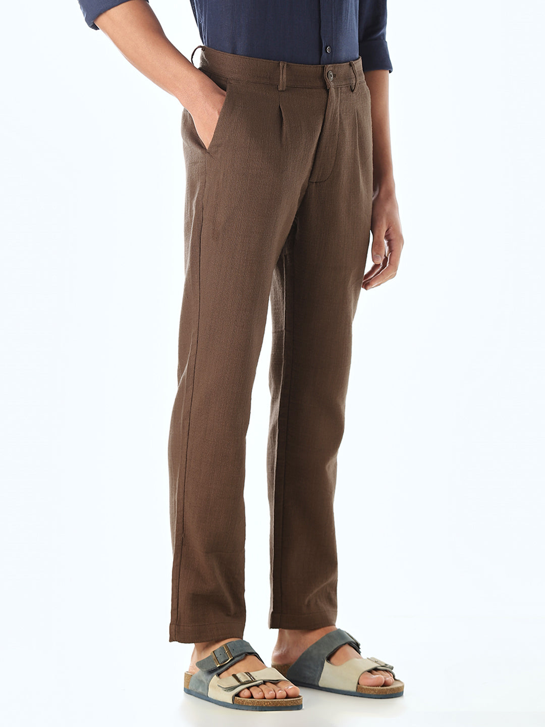 Brown Mid Rise Slim Fit Pants