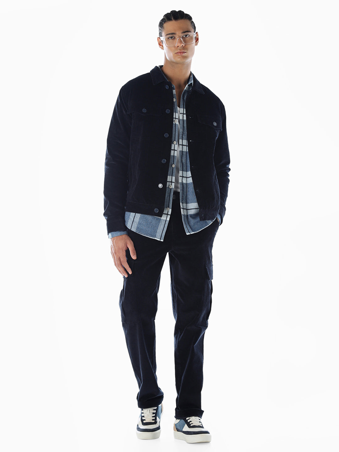 Navy Blue Corduroy Cargos