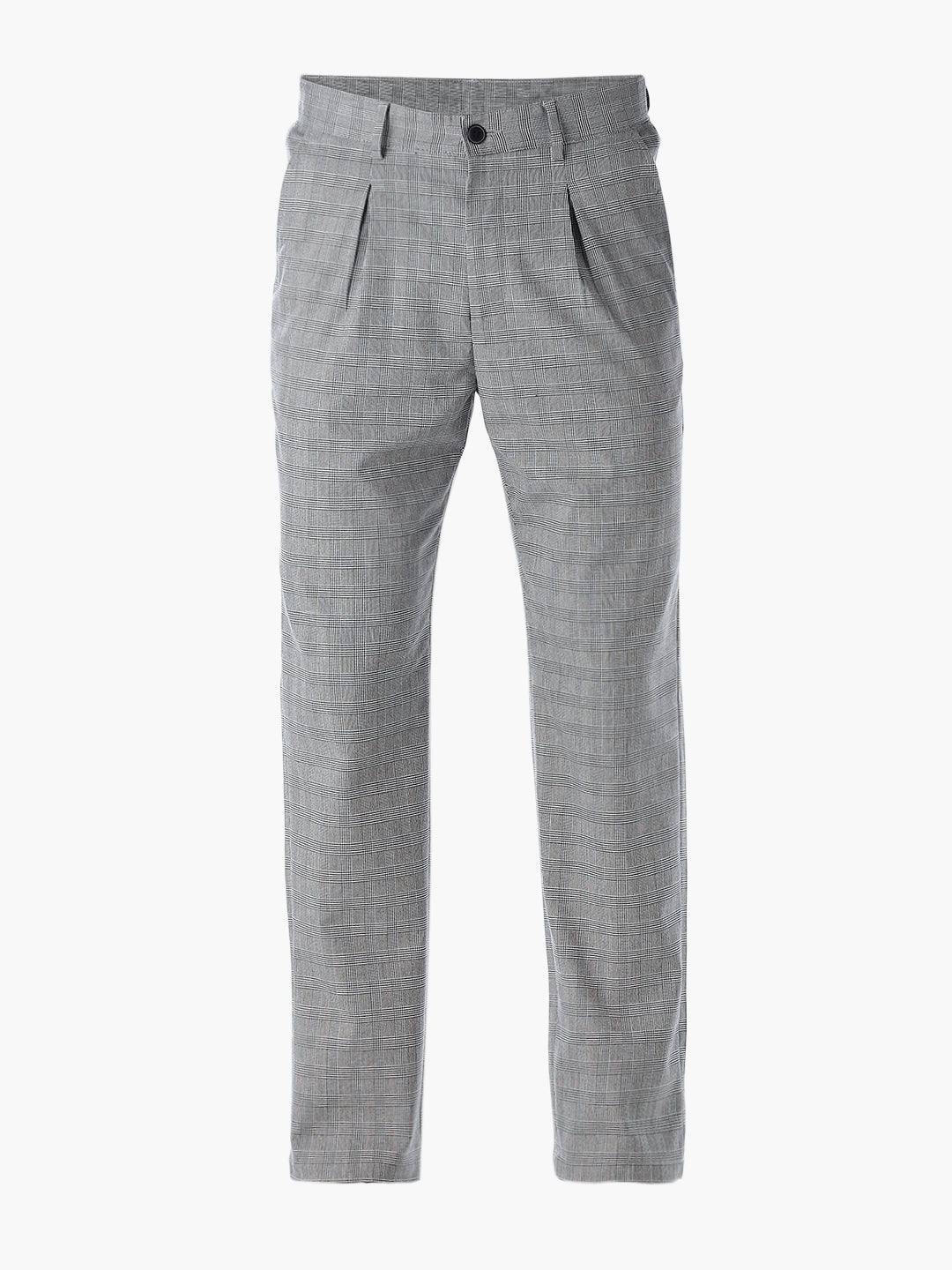 Grey Plaid Pleated Pants