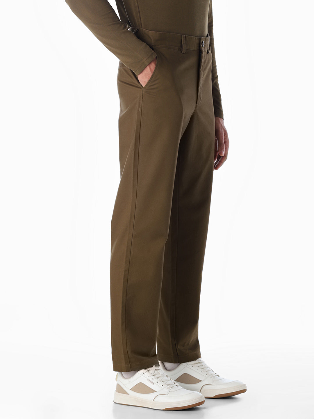 Dull Gold Mid Rise Casual Pants