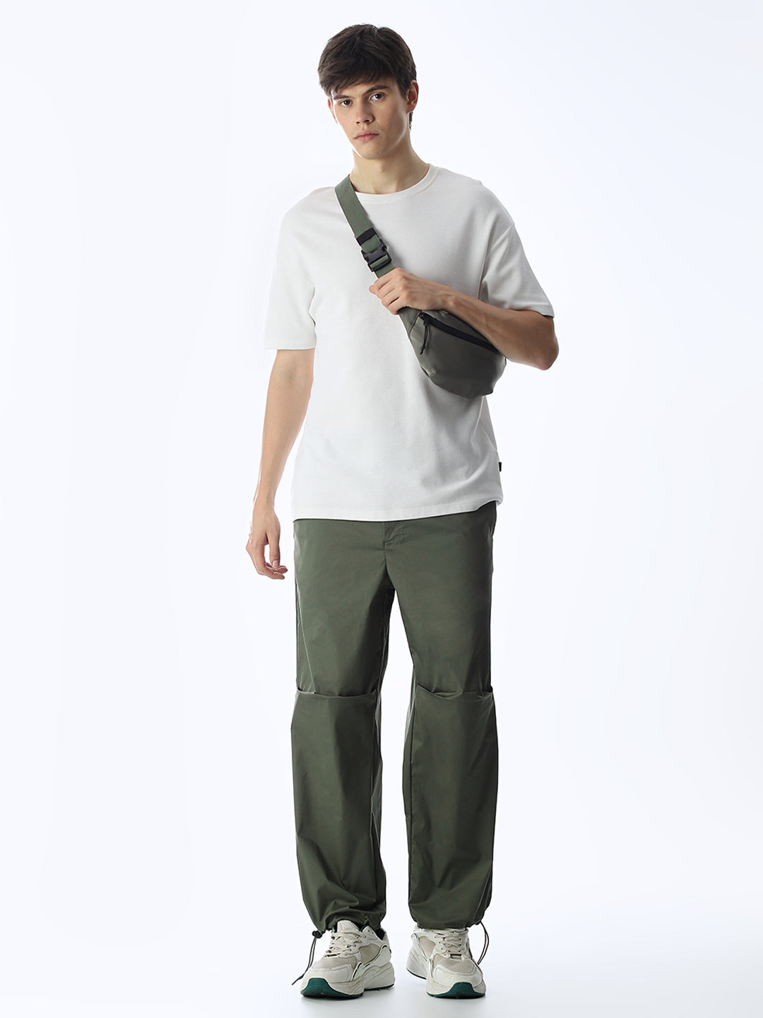Olive Mid Rise Regular Fit Pants