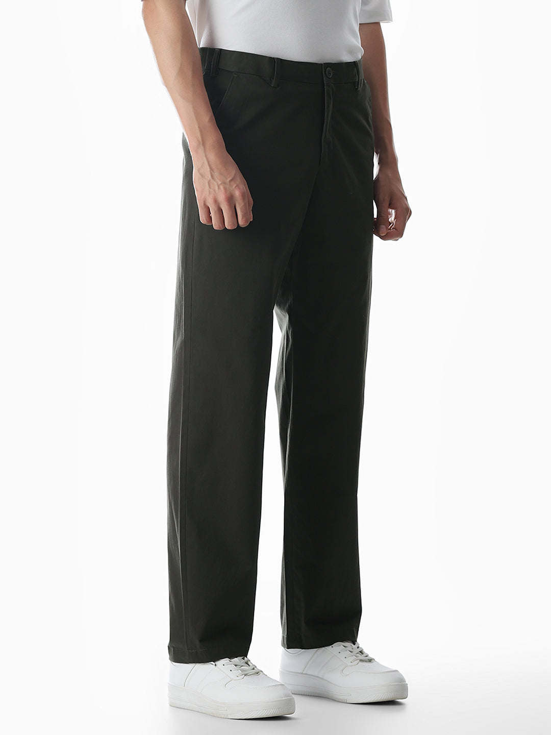 Olive Mid Rise Cotton Stretch Pants