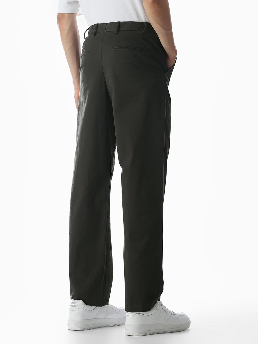 Olive Mid Rise Cotton Stretch Pants