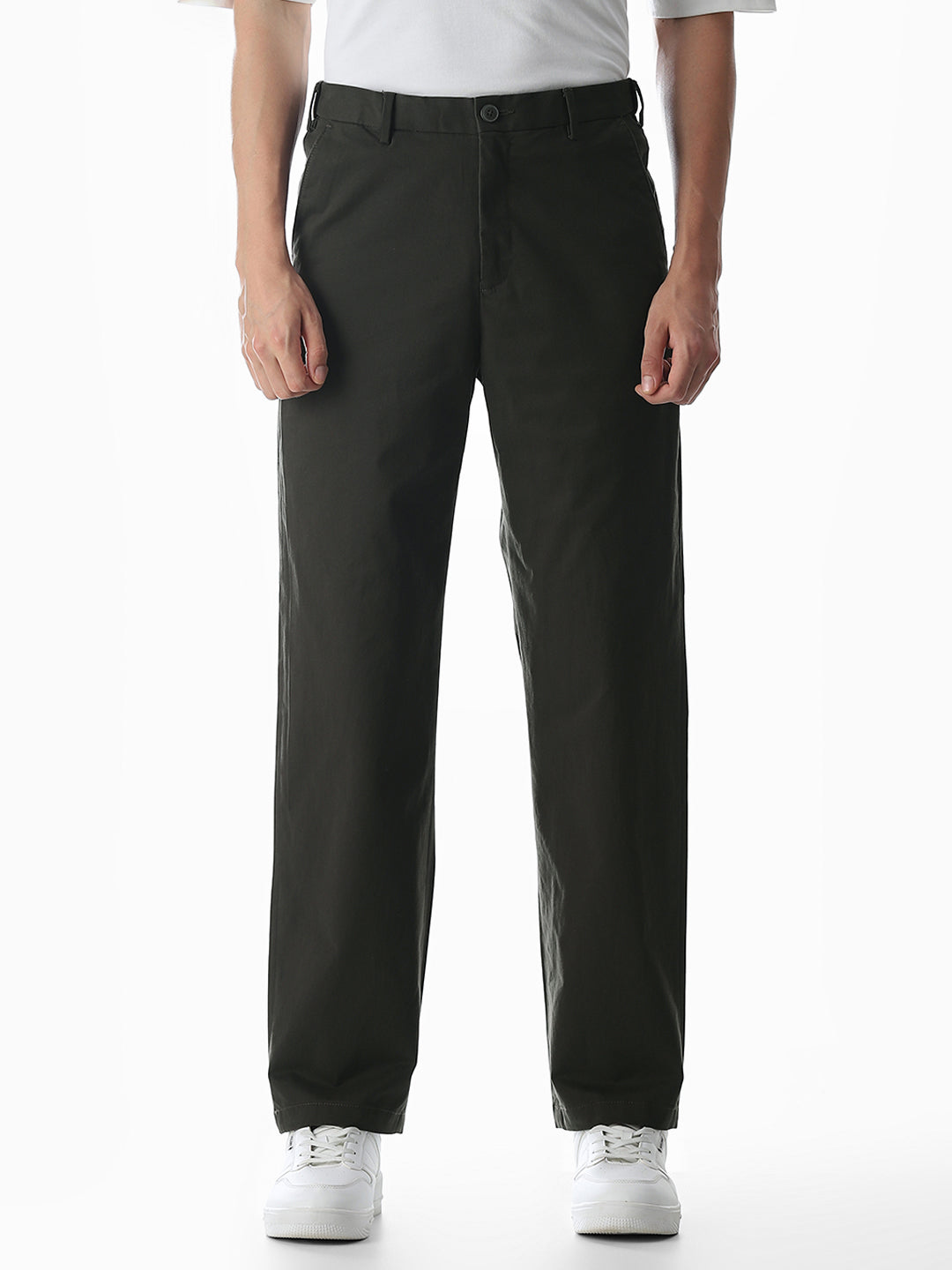 Olive Mid Rise Cotton Stretch Pants