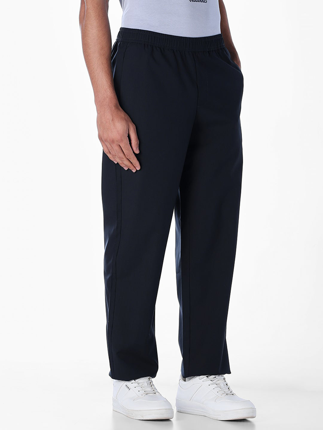 Navy Elastic Waist Jogger Pants
