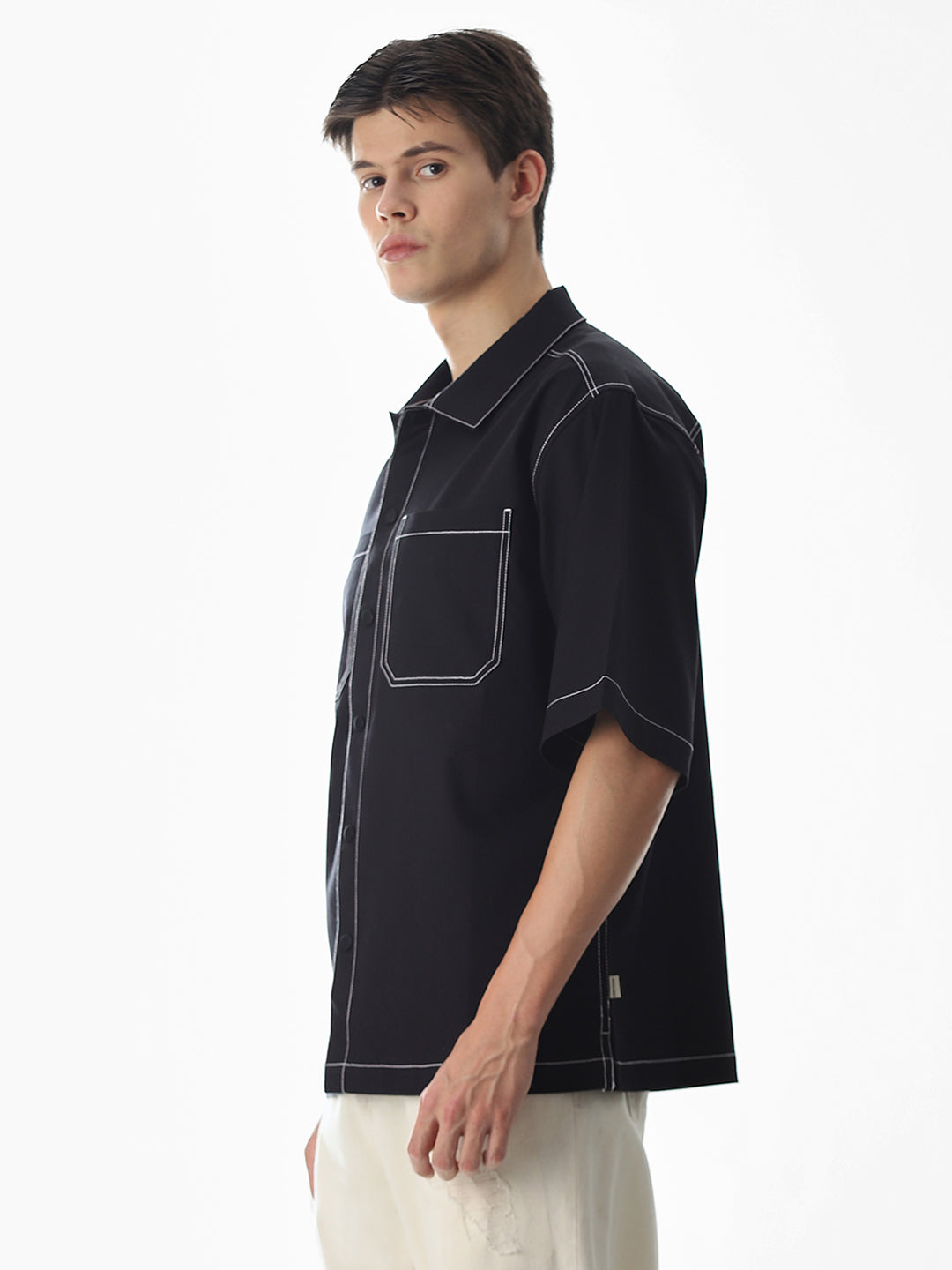 Black Contrast Stitch Oversized Shirt