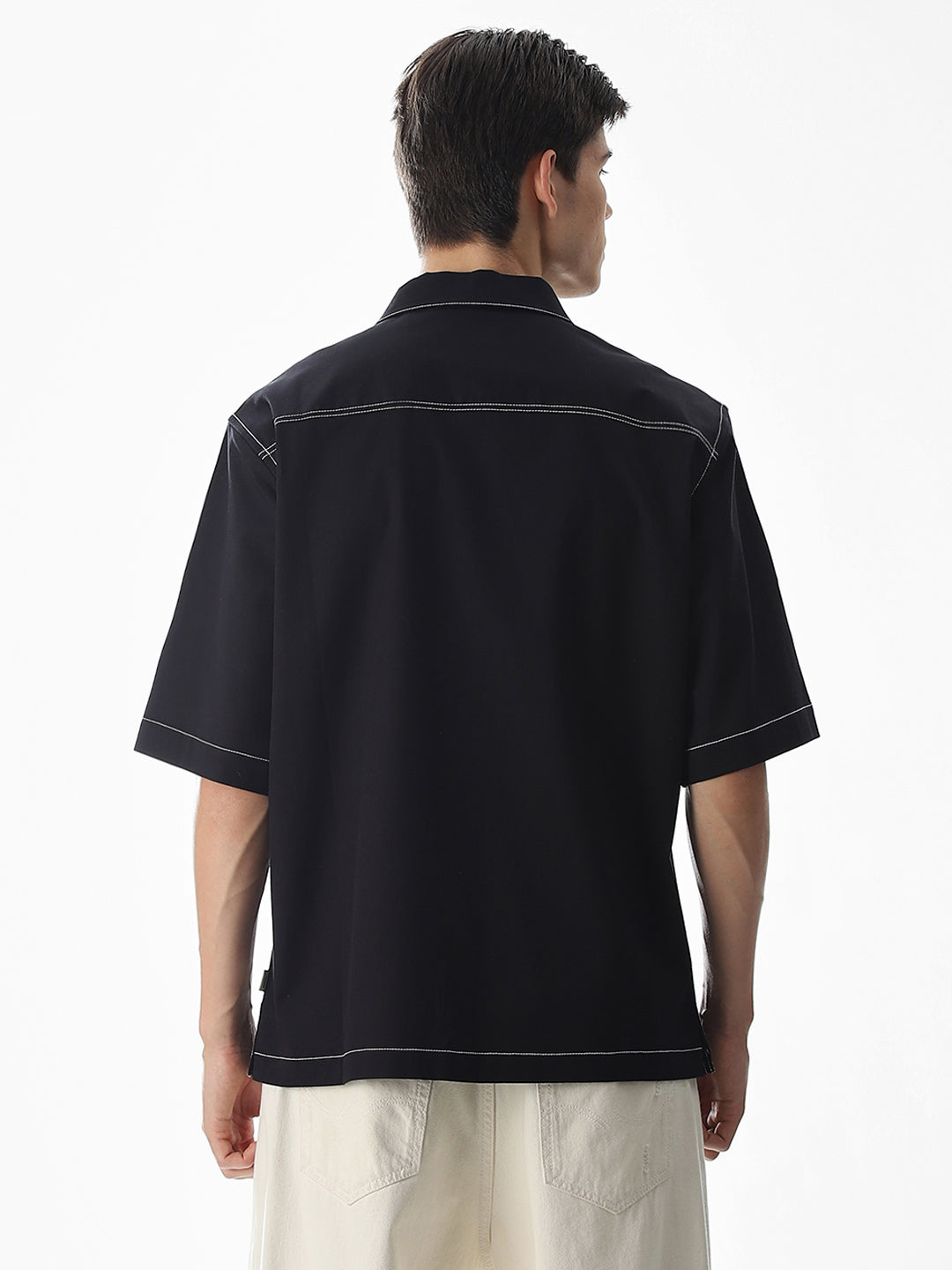 Black Contrast Stitch Oversized Shirt