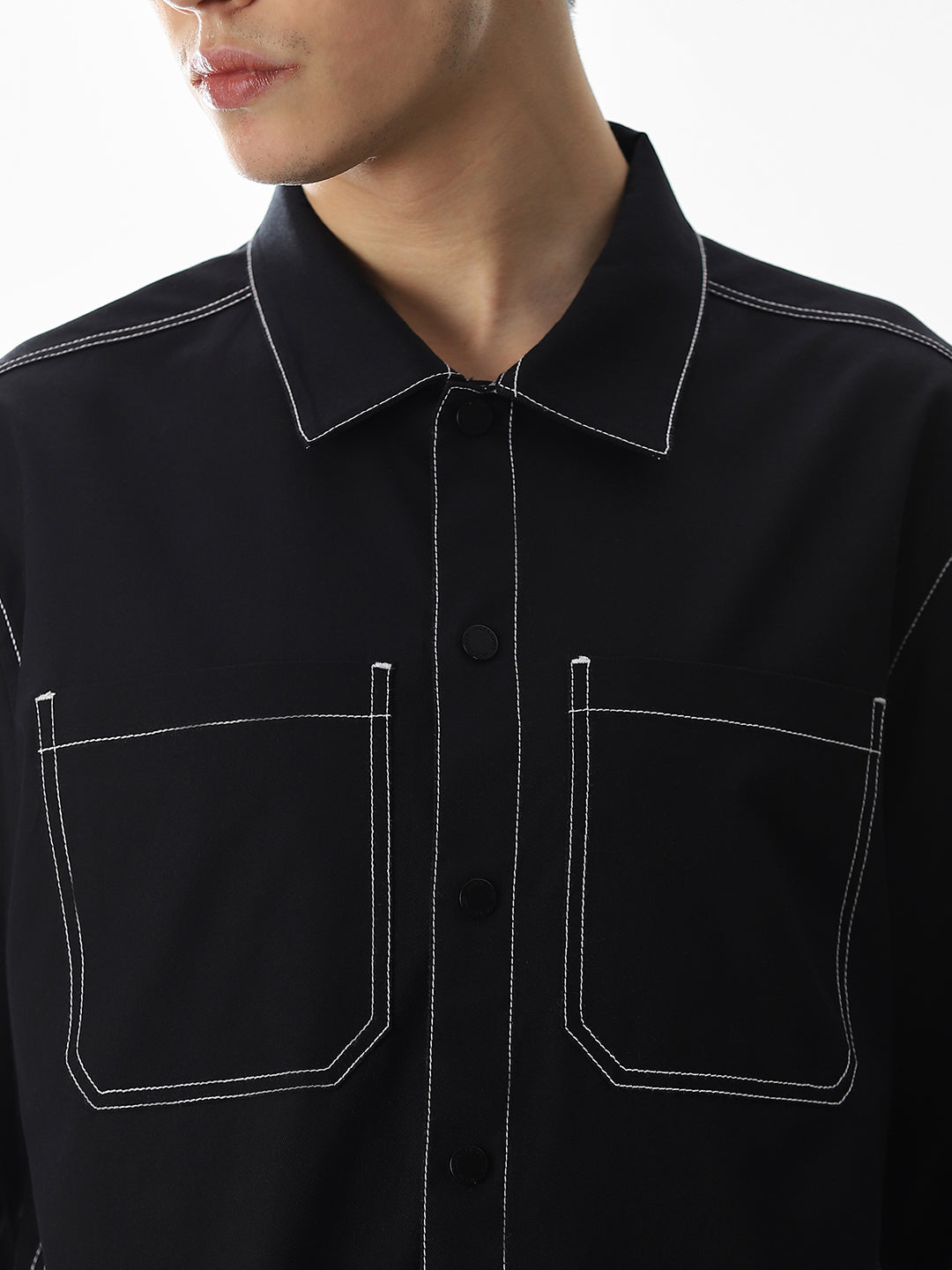 Black Contrast Stitch Oversized Shirt
