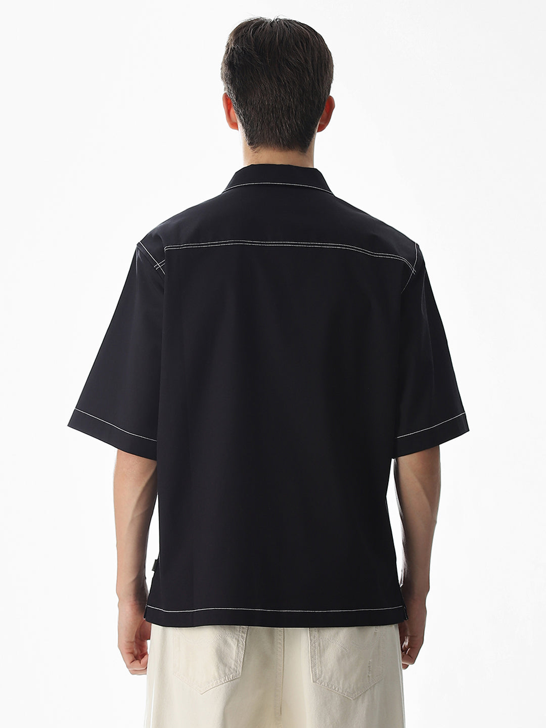 Black Contrast Stitch Oversized Shirt