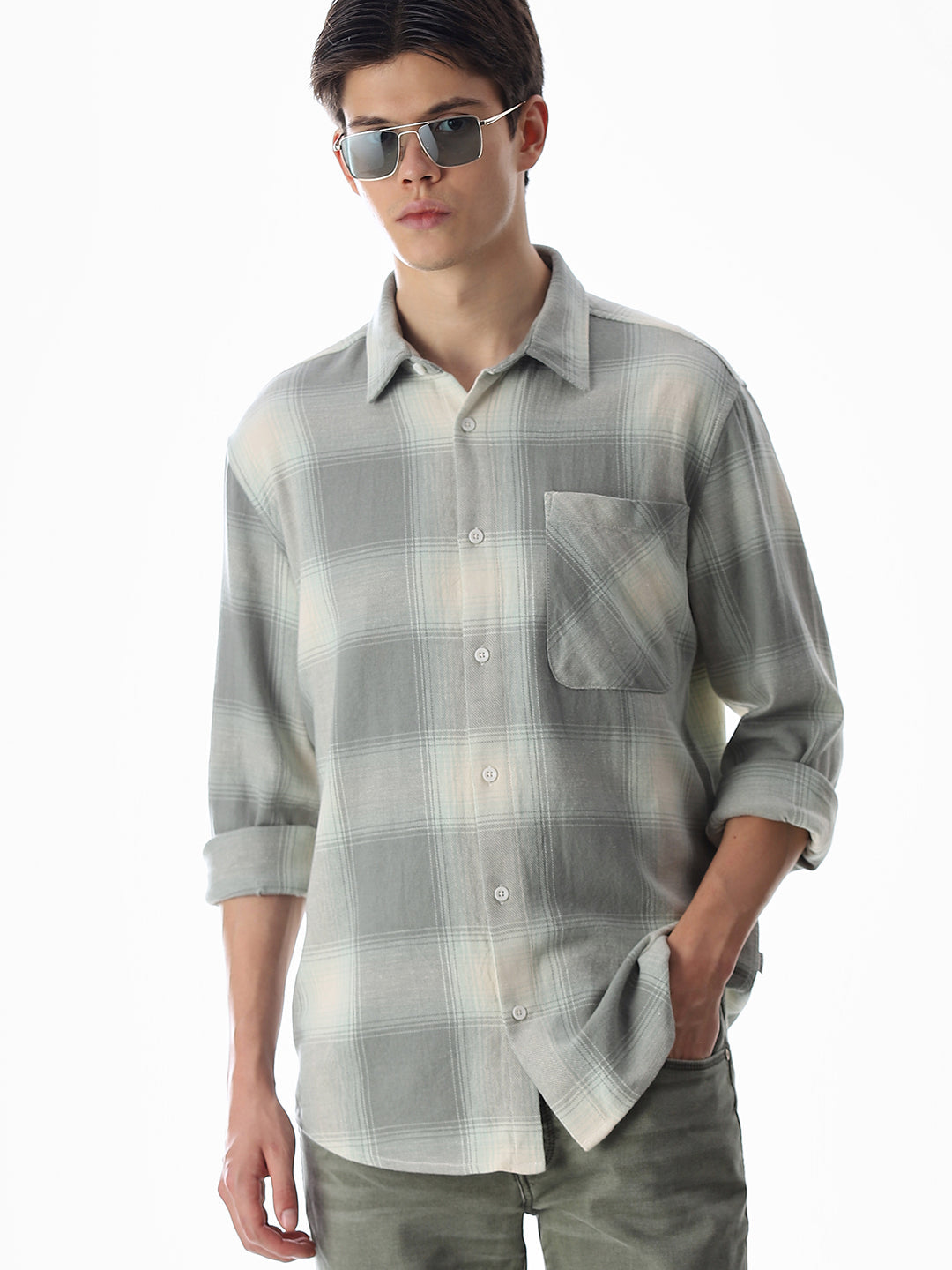 Green Check Regular Fit Shirt