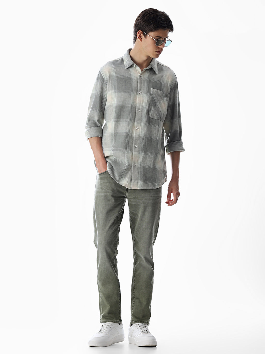 Green Check Regular Fit Shirt