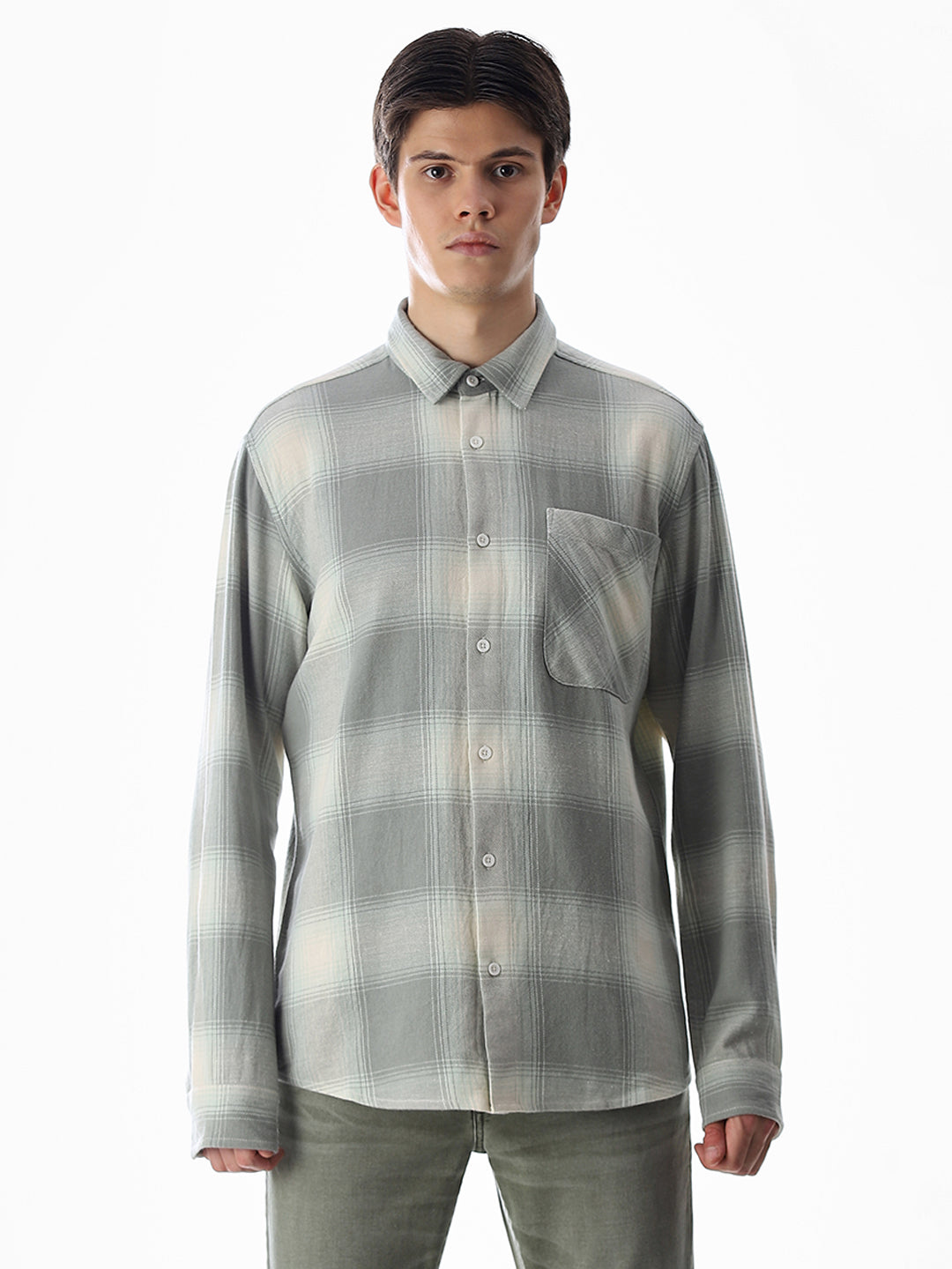 Green Check Regular Fit Shirt
