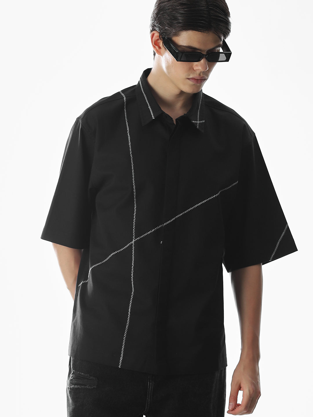 Buy Black Embroidered Oversized Shirt for Mens Online at