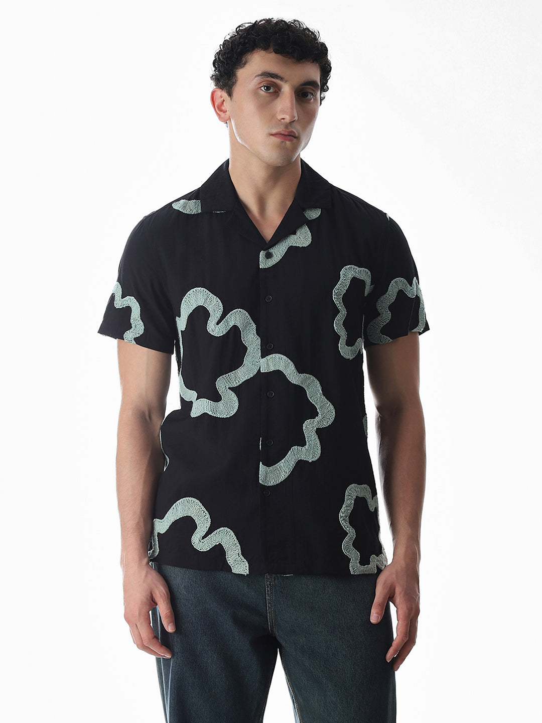 Black Embroidered Comfort Fit Shirt