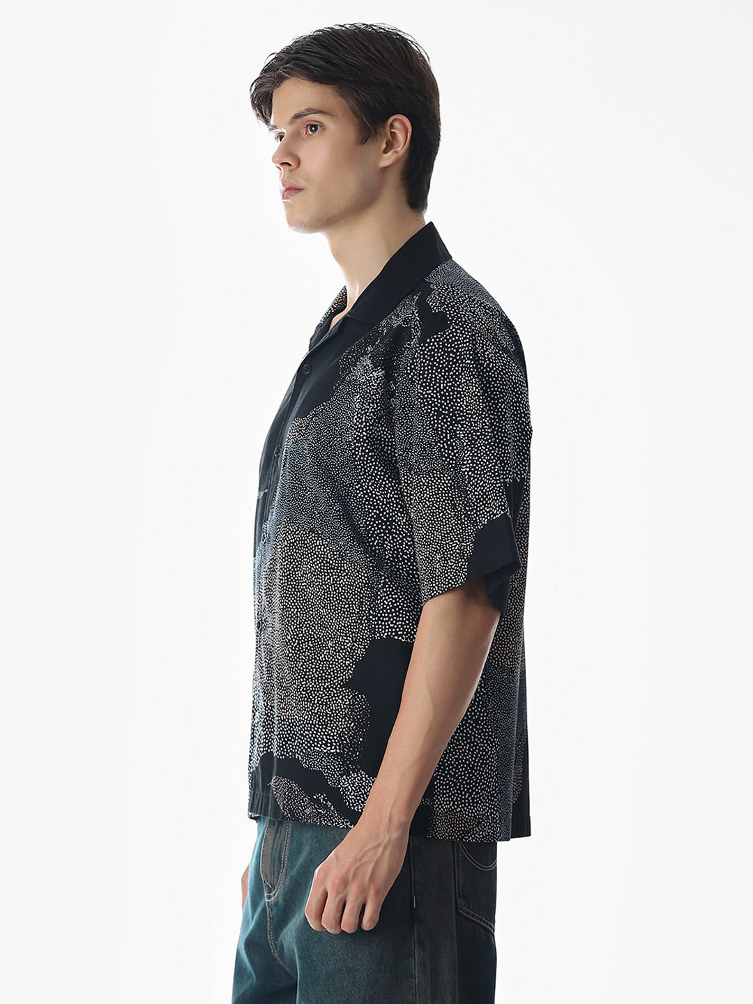 Black Printed Cotton Oversized Shirt