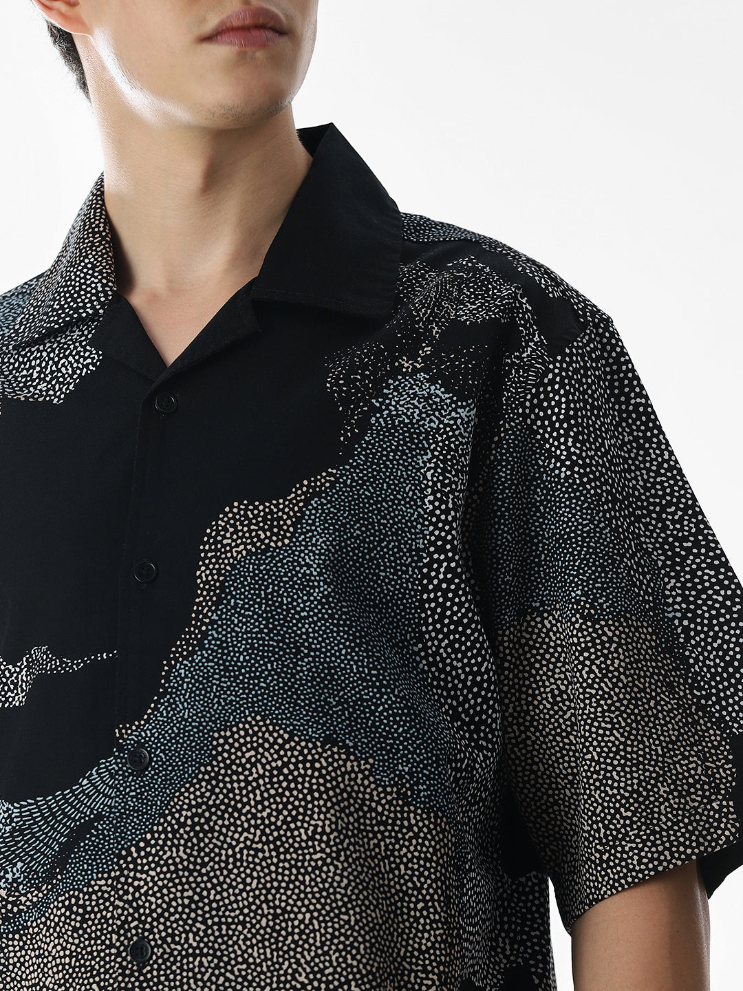 Black Printed Cotton Oversized Shirt