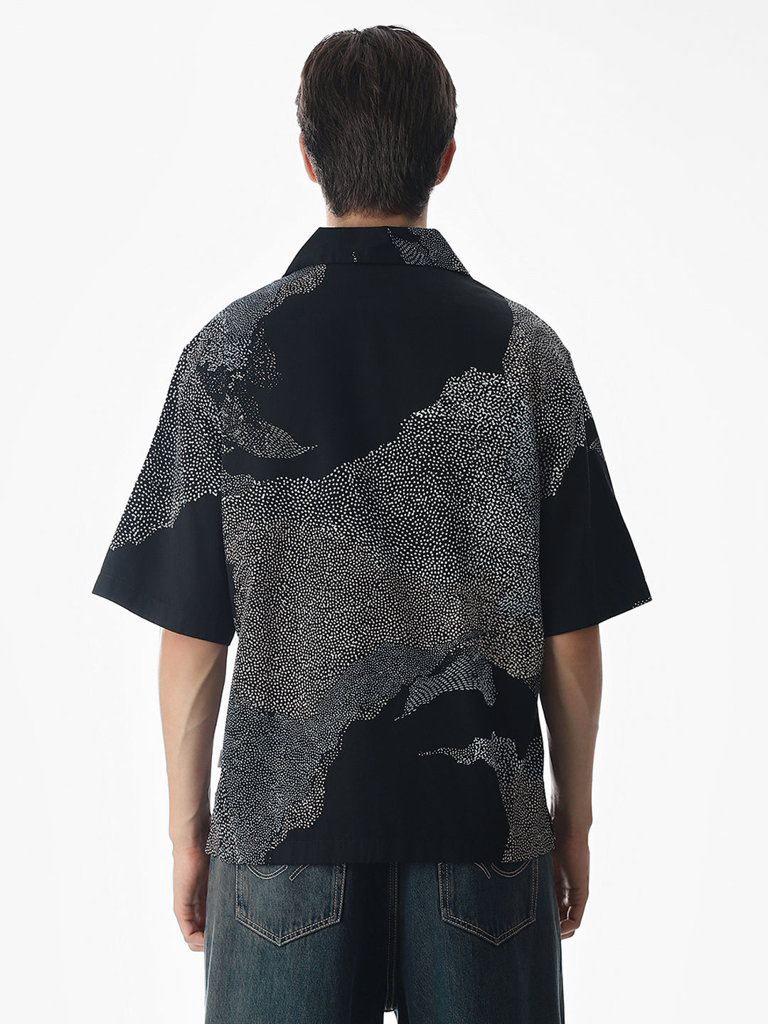 Black Printed Cotton Oversized Shirt