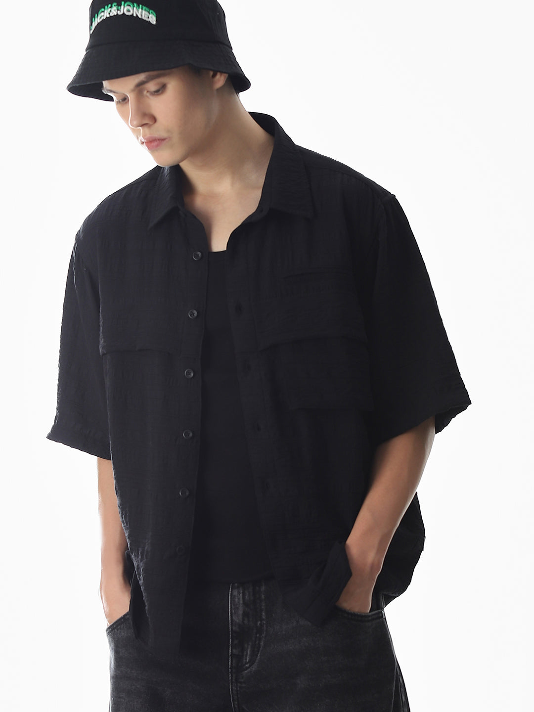 Black Dobby Oversized Shirt