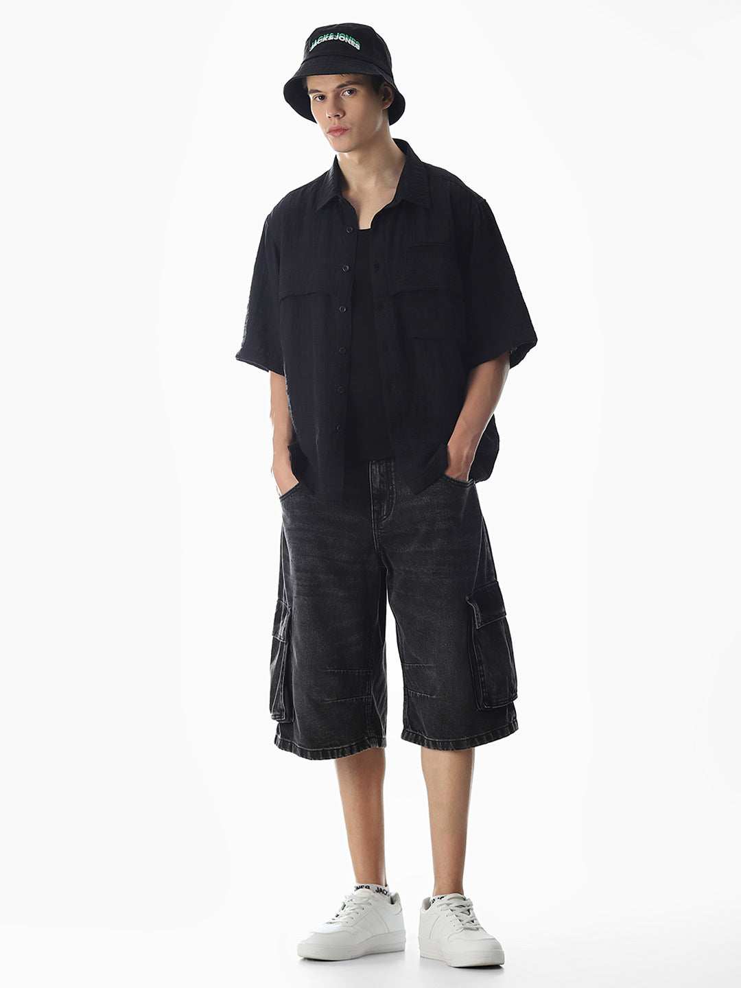 Black Dobby Oversized Shirt