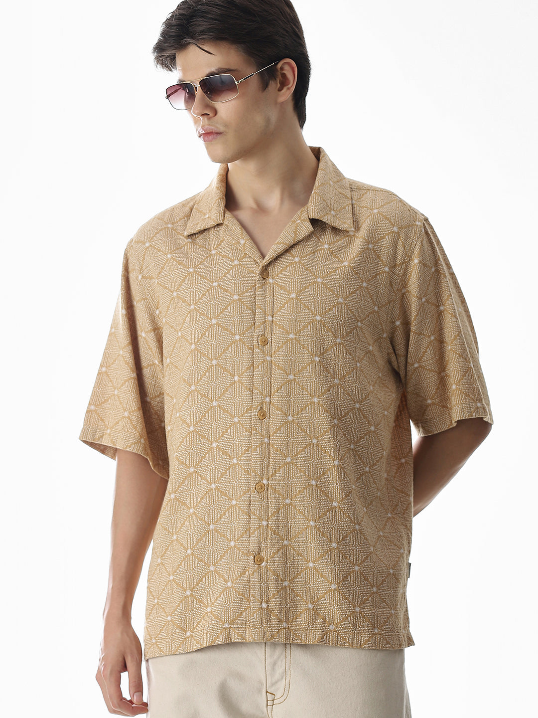 Brown Resort Collar Oversized Shirt