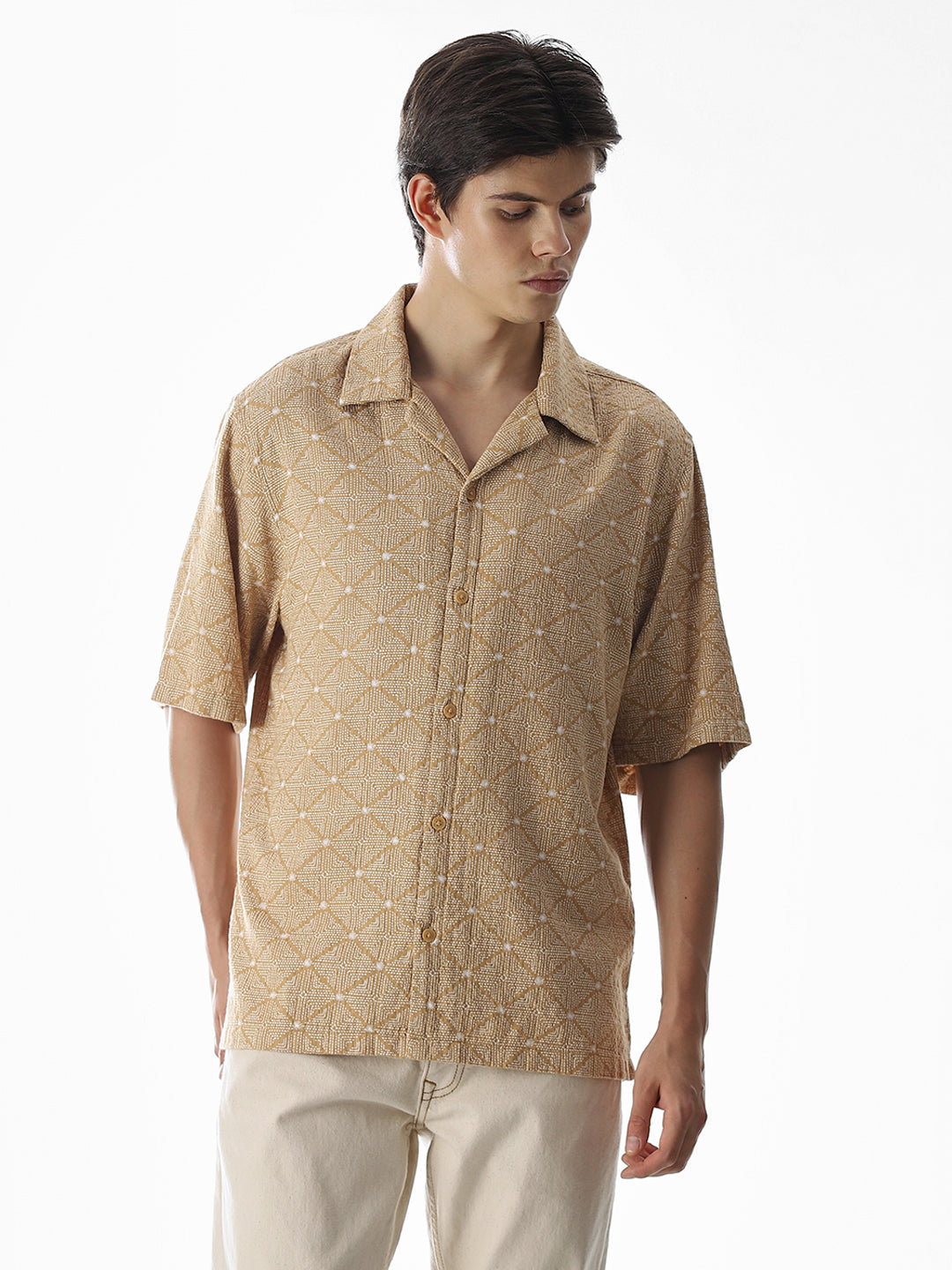 Brown Resort Collar Oversized Shirt