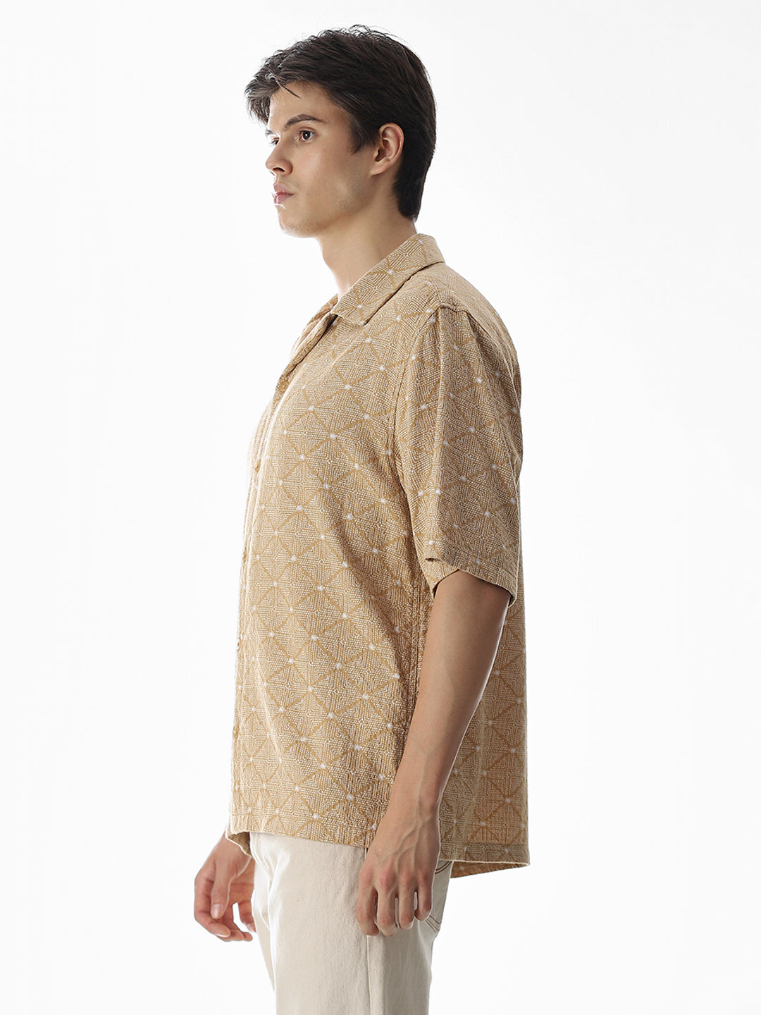 Brown Resort Collar Oversized Shirt