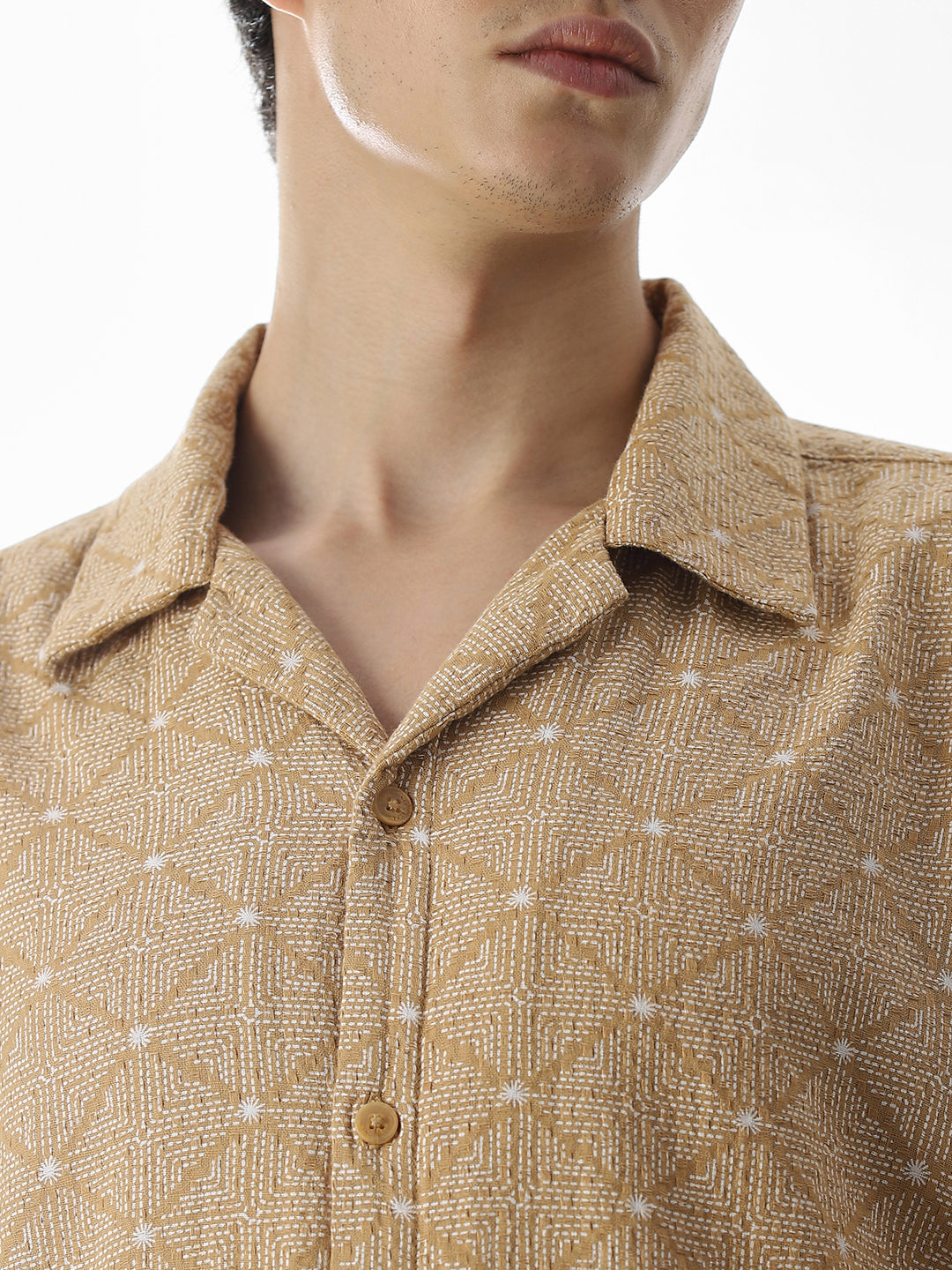 Brown Resort Collar Oversized Shirt