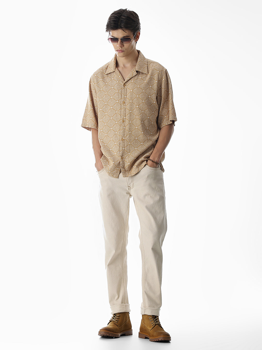 Brown Resort Collar Oversized Shirt