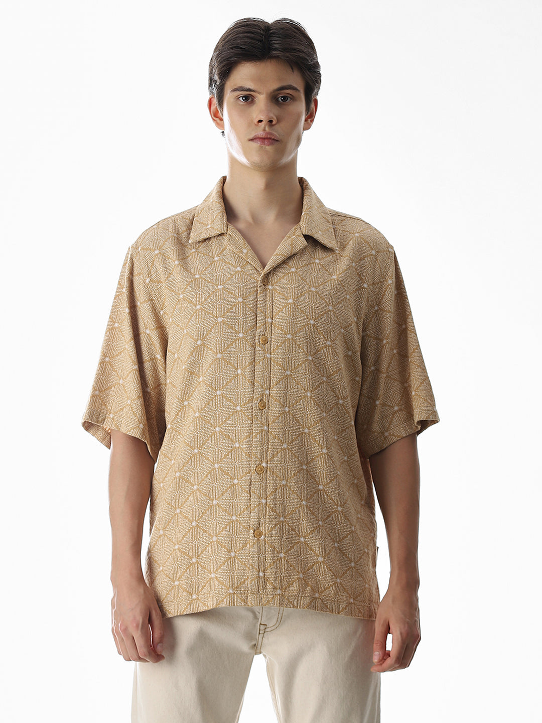 Brown Resort Collar Oversized Shirt