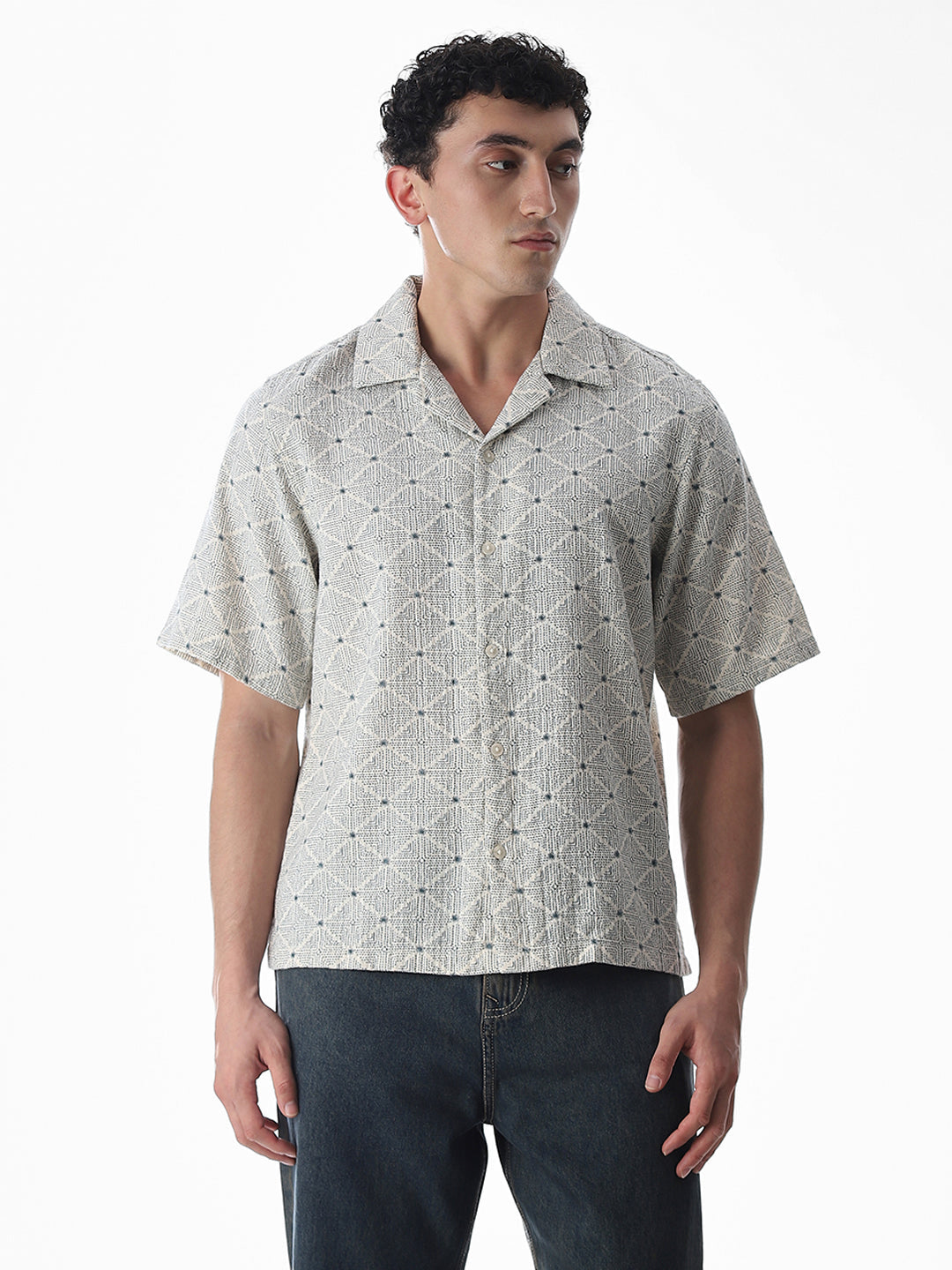 Beige Resort Collar Oversized Shirt