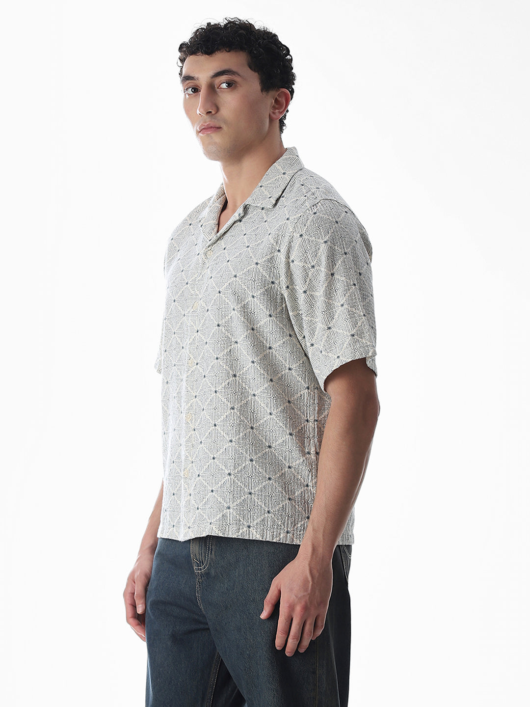 Beige Resort Collar Oversized Shirt