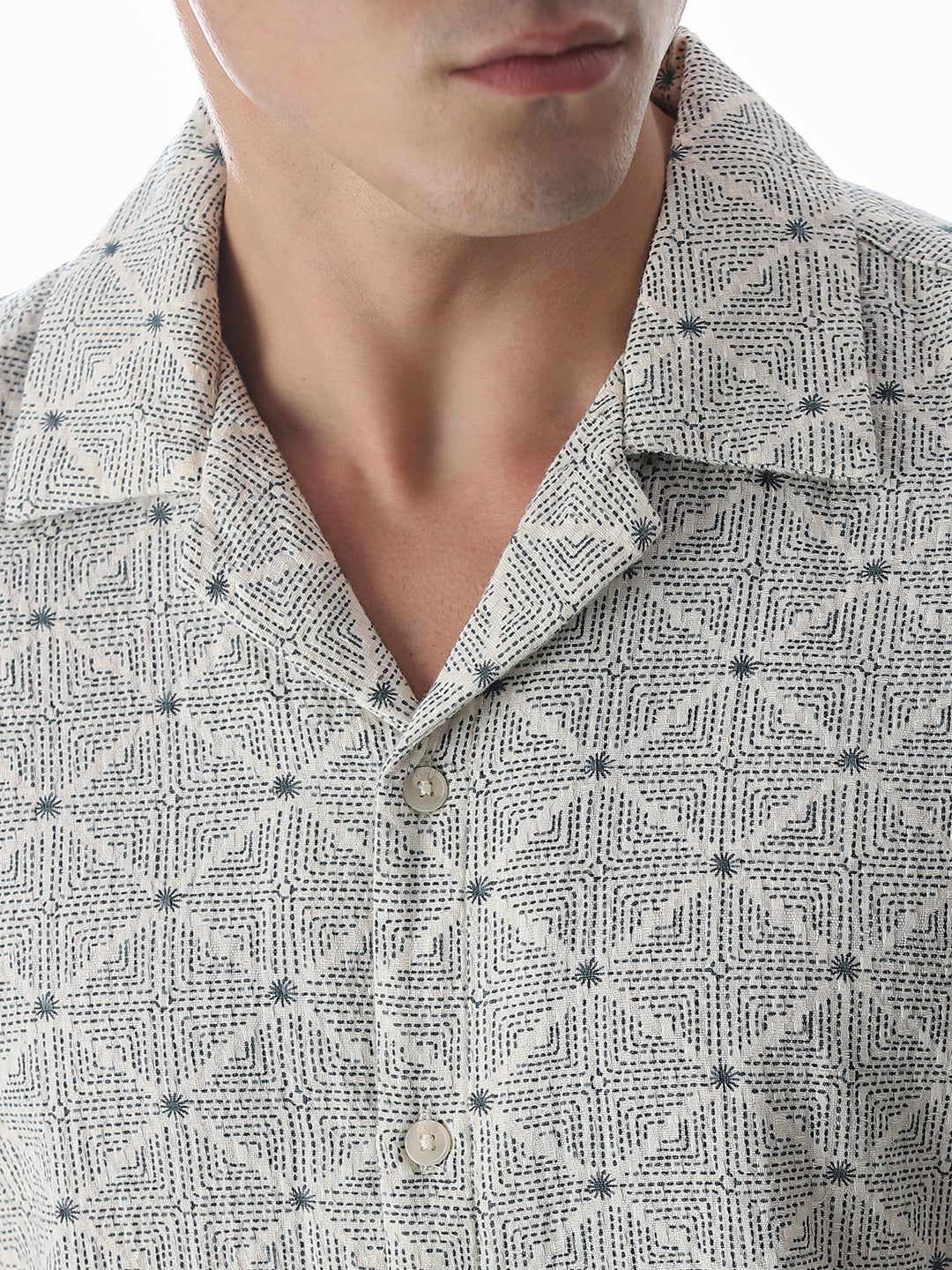 Beige Resort Collar Oversized Shirt