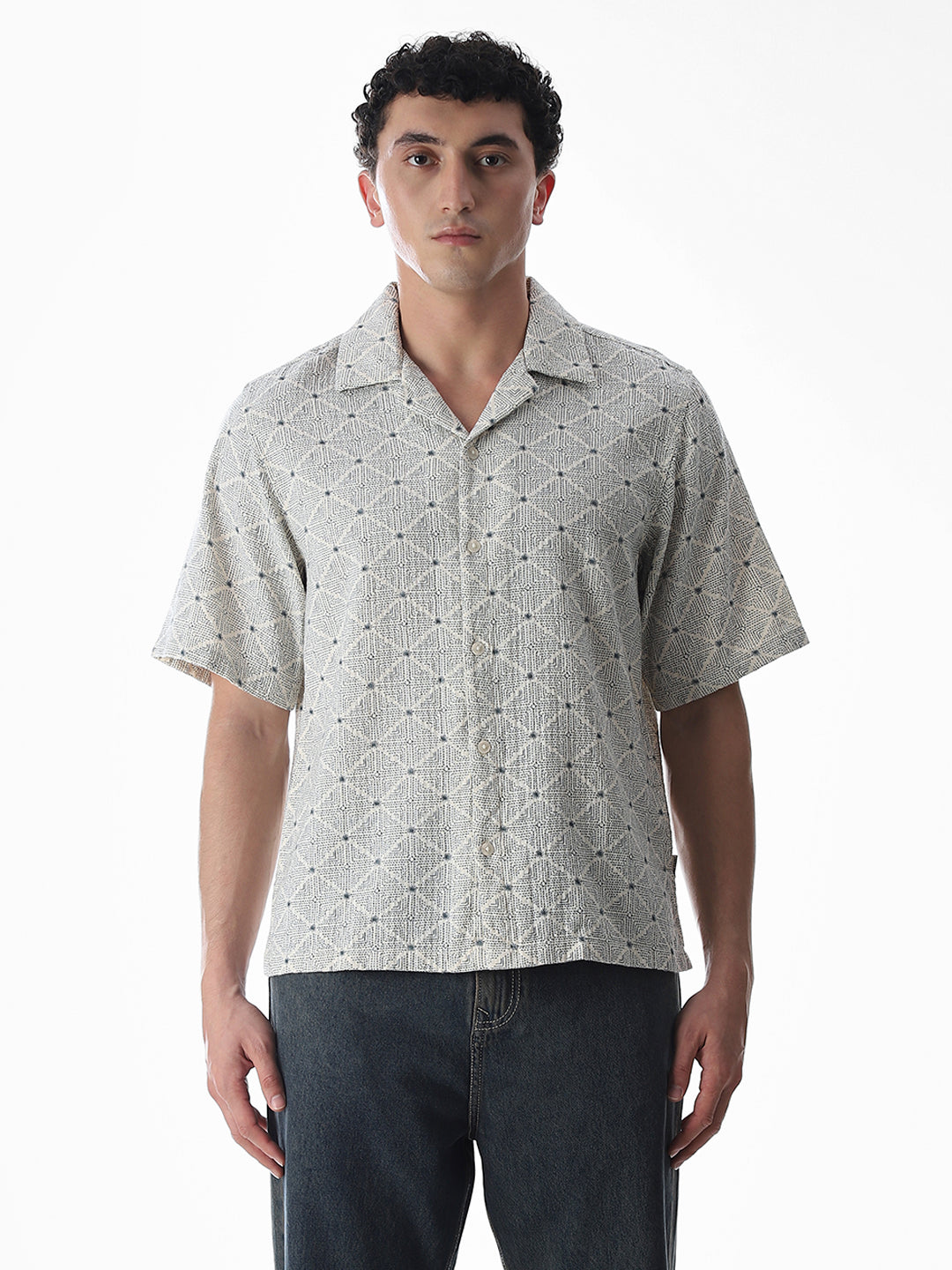 Beige Resort Collar Oversized Shirt