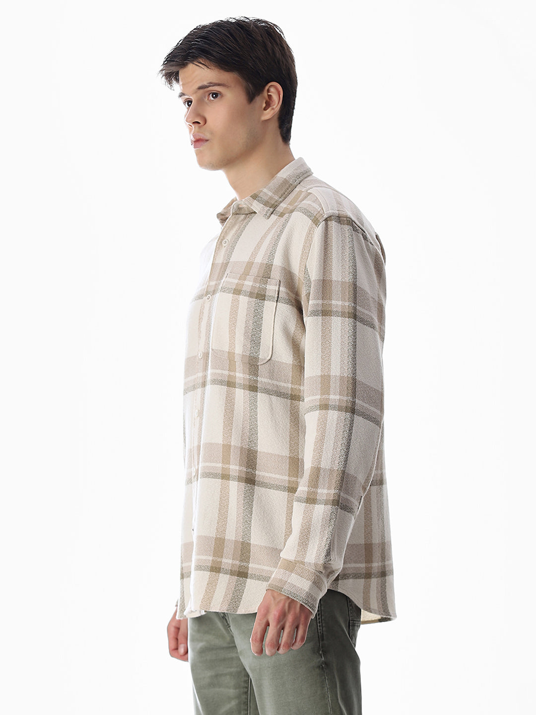 Beige Check Cotton Shirt