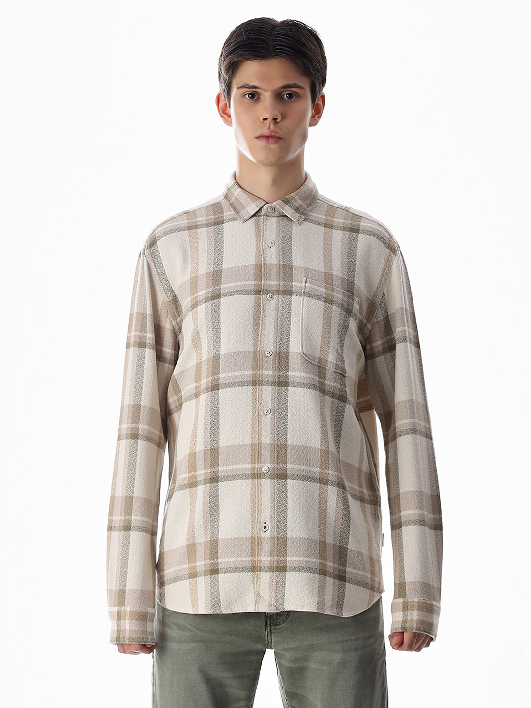 Beige Check Cotton Shirt