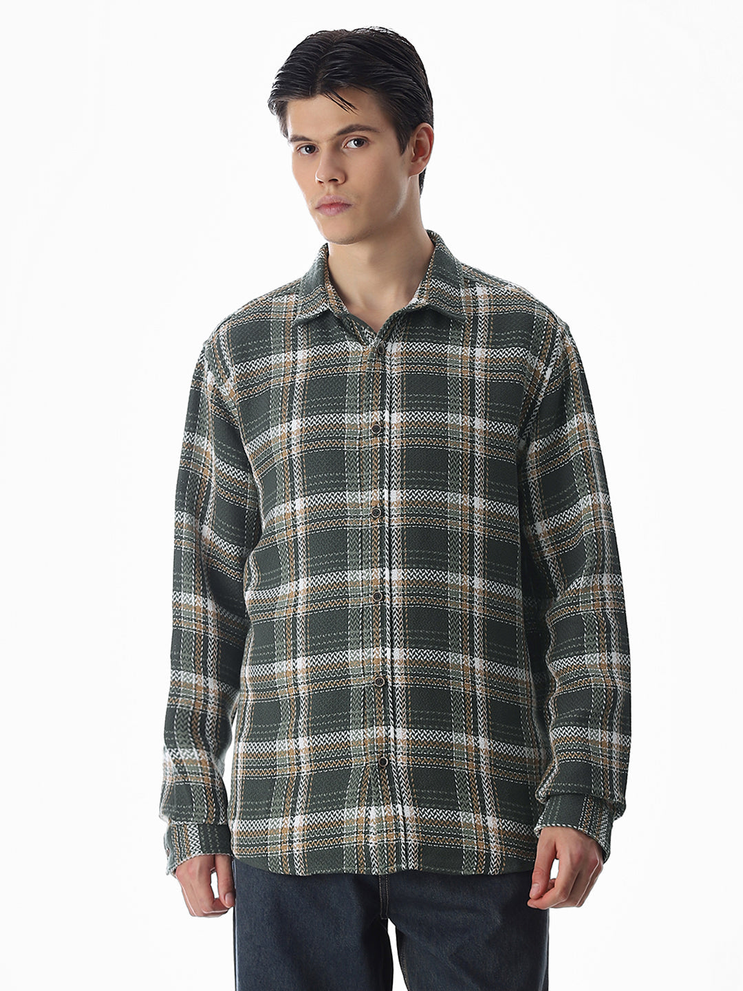 Dark Green Check Cotton Shirt