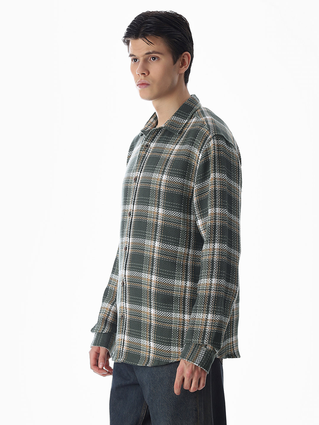 Dark Green Check Cotton Shirt