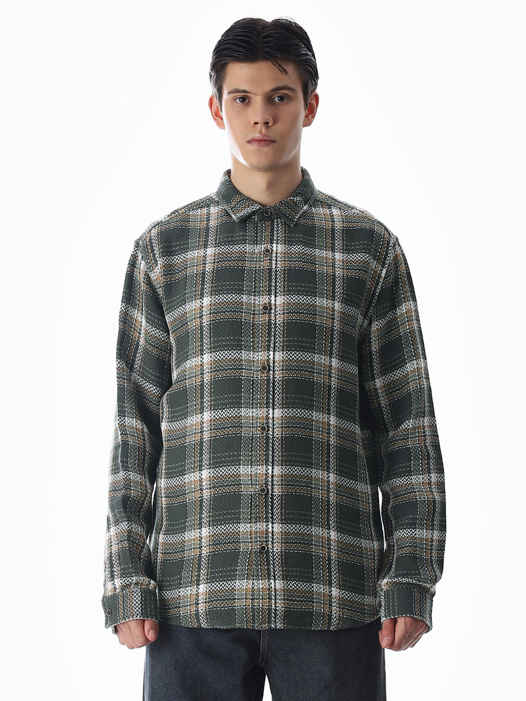 Dark Green Check Cotton Shirt