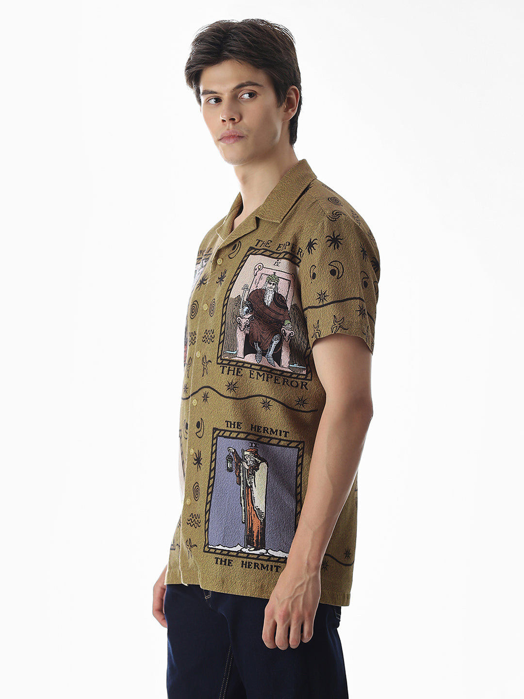 Dull Yellow Graphic Print Comfort Fit Shirt