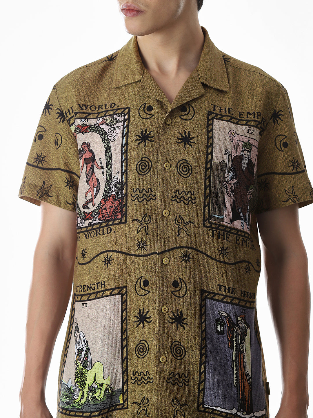 Dull Yellow Graphic Print Comfort Fit Shirt