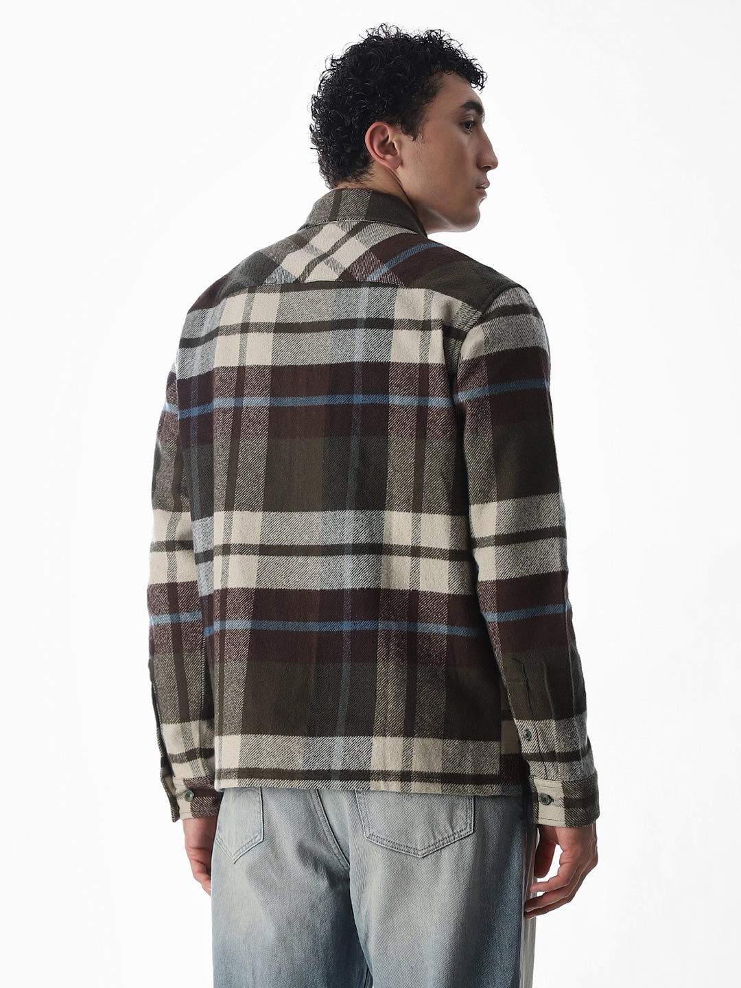 Check Zip-Up Oversized Shirt