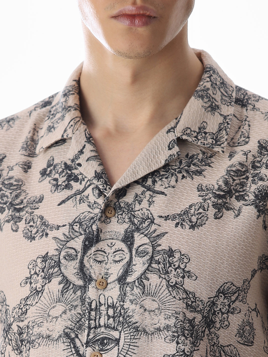 Beige Printed Comfort Fit Shirt