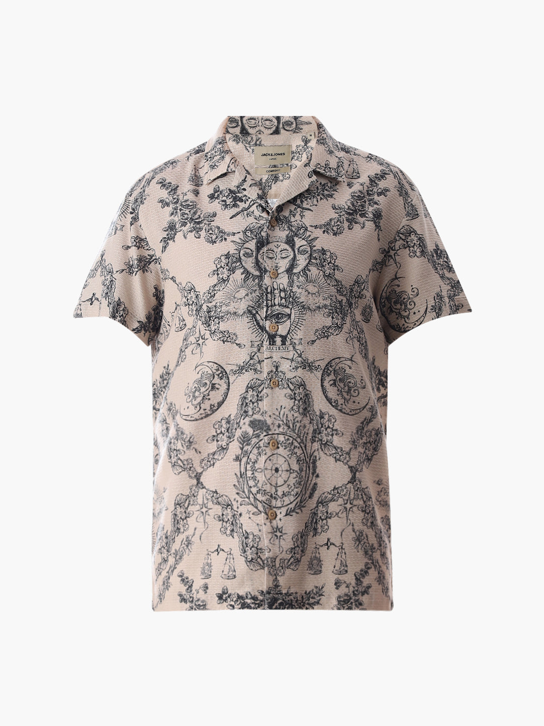 Beige Printed Comfort Fit Shirt