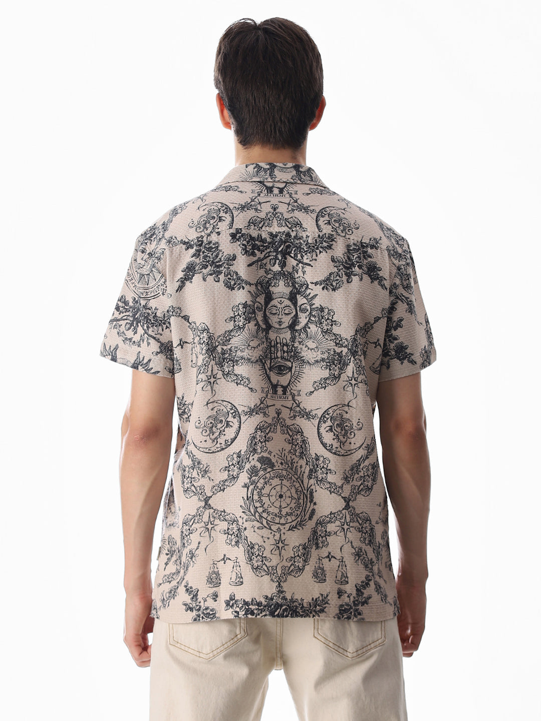 Beige Printed Comfort Fit Shirt