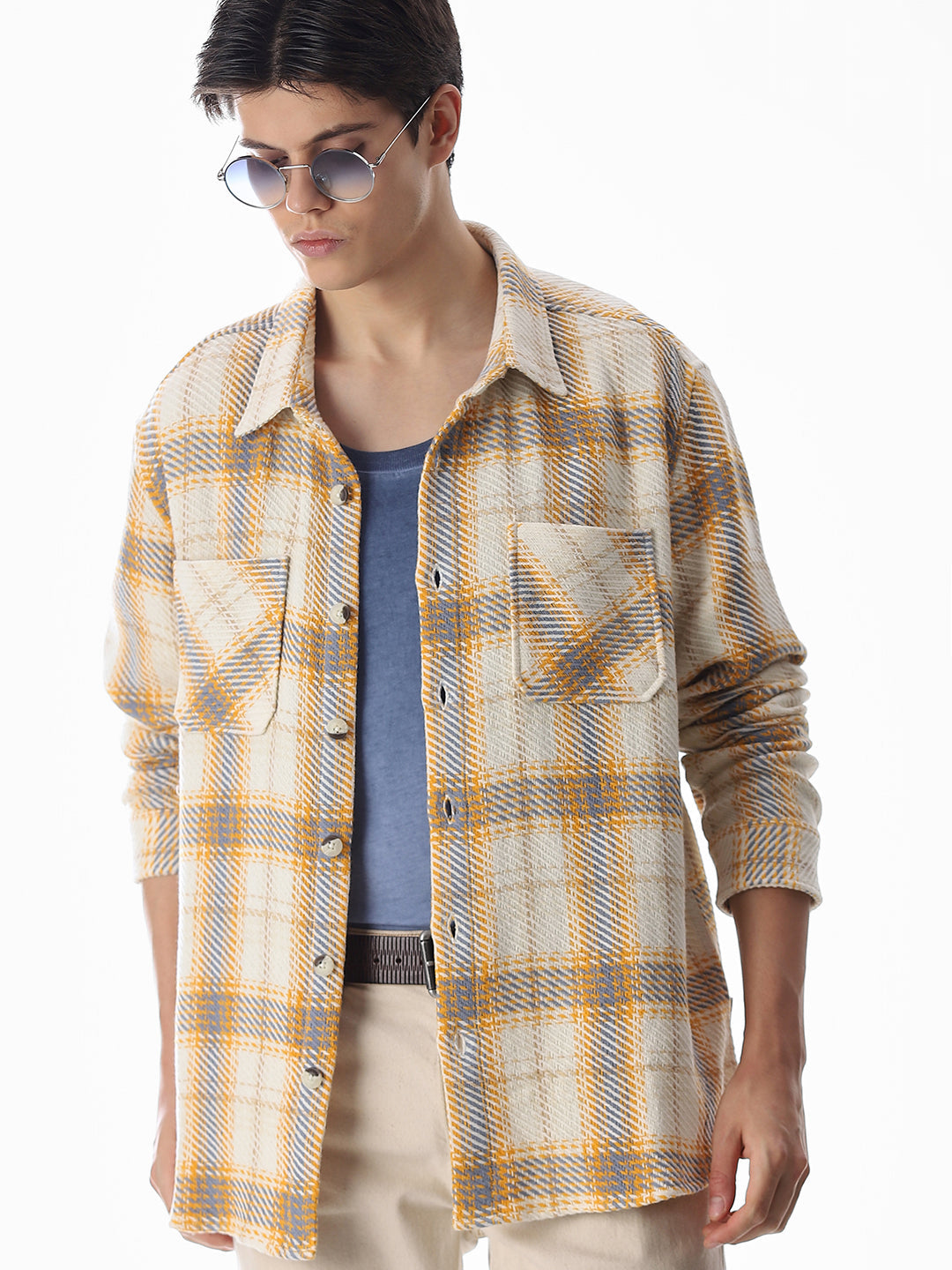 Buy Yellow Check Cotton Overshirt for Mens Online at Jack&Jones - Main Image