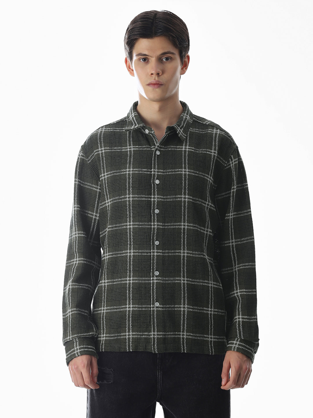 Dark Green Check Cotton Overshirt