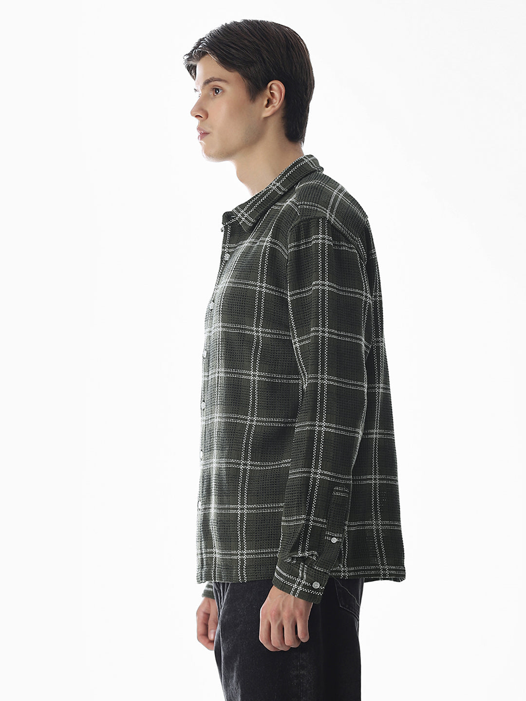 Dark Green Check Cotton Overshirt