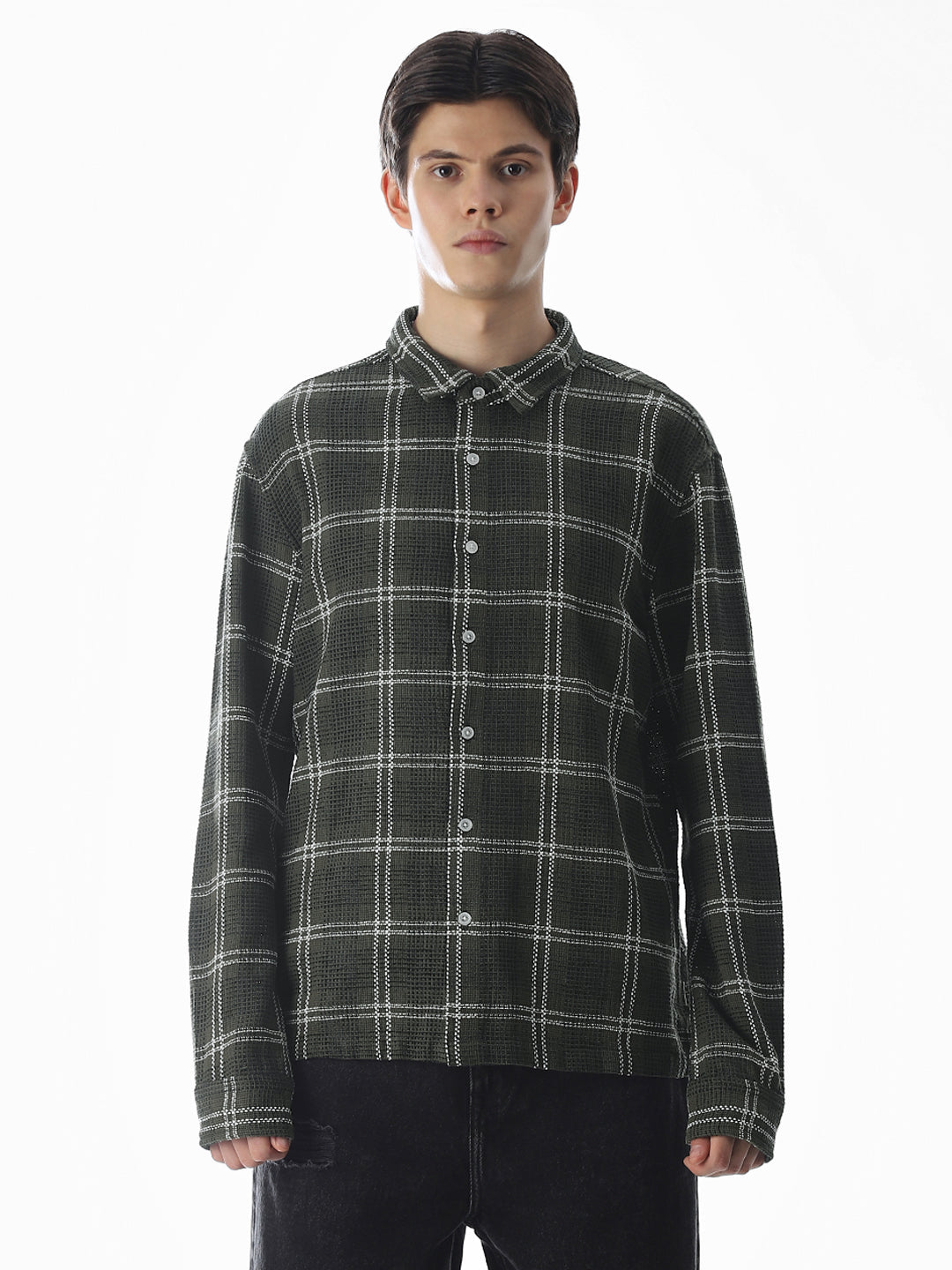 Dark Green Check Cotton Overshirt