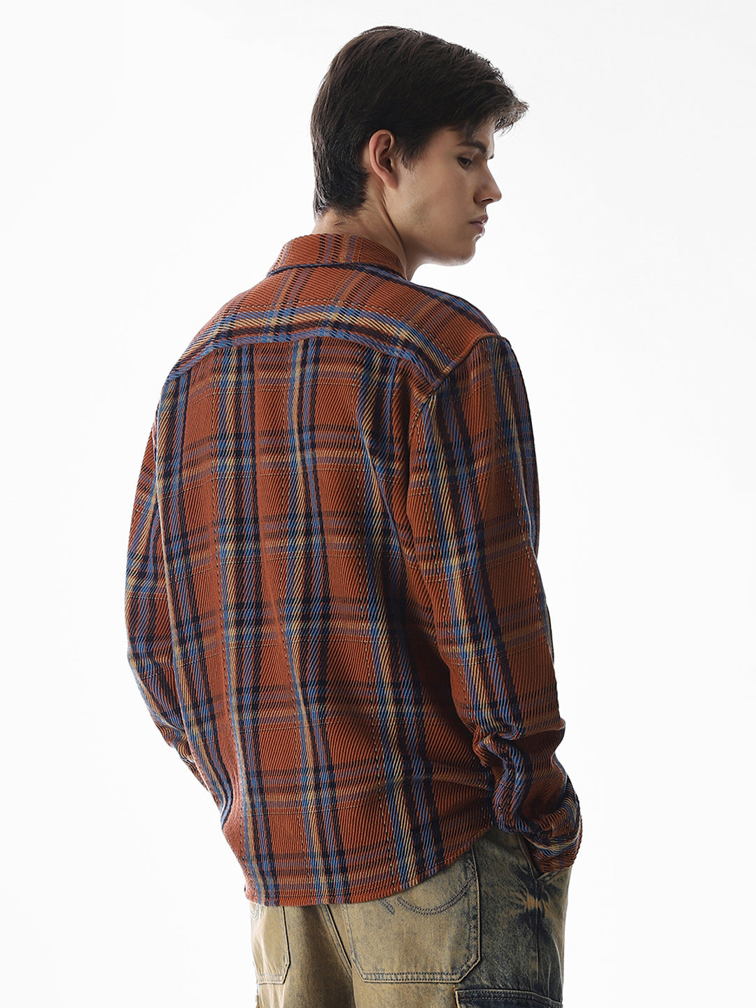 Dark Brown Check Print Overshirt